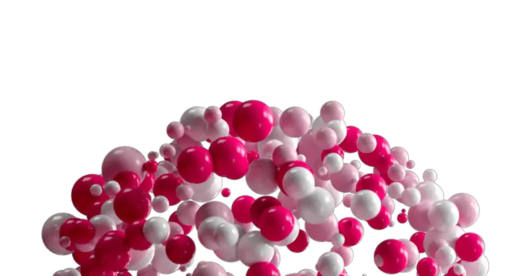 Image of a half sphere made from pink and white balls
